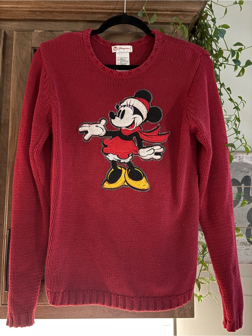 Disney Red Minnie Mouse Embroidered Crewneck Sweater